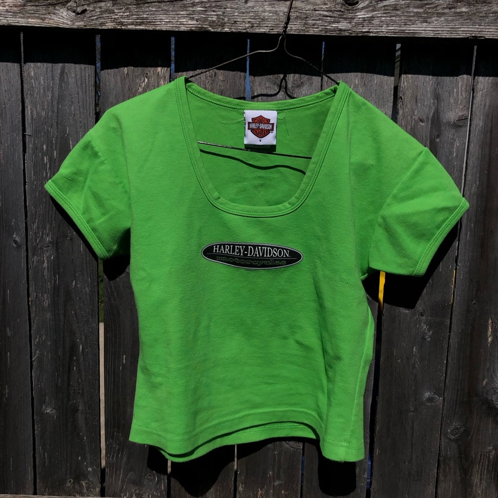 Y2k Harley-Davidson Neon Green Logo Tee